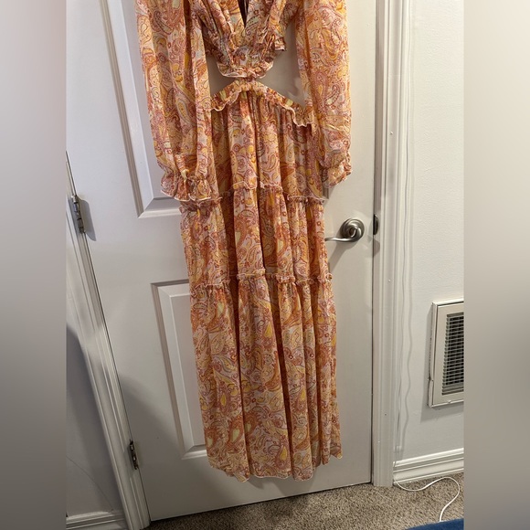 By Design France Long Sleeve Chiffon Maxi Dress in Cream Multi Paisley - Picture 5 of 11